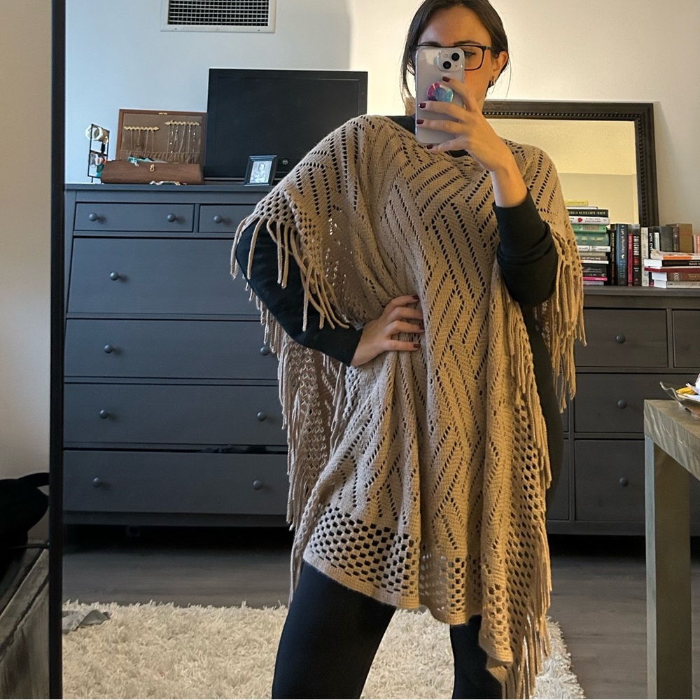 Beige Knit Poncho